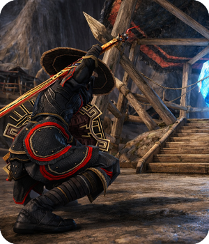 A warrior swings a spear mid-battle in Jangan